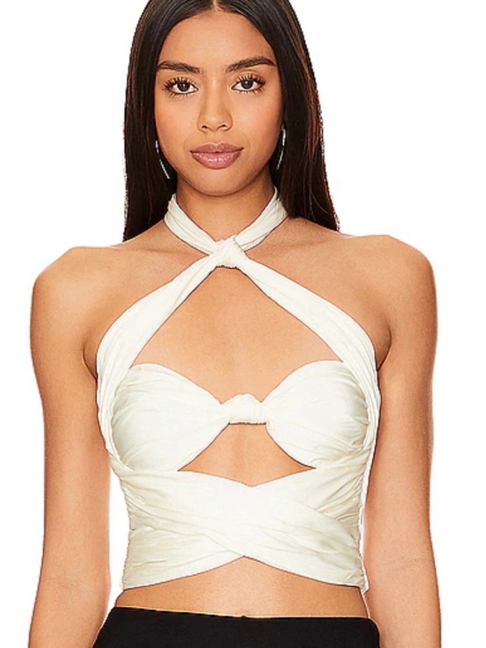 Lovers + Friends Ivory Twist Halter Cutout Crop Top